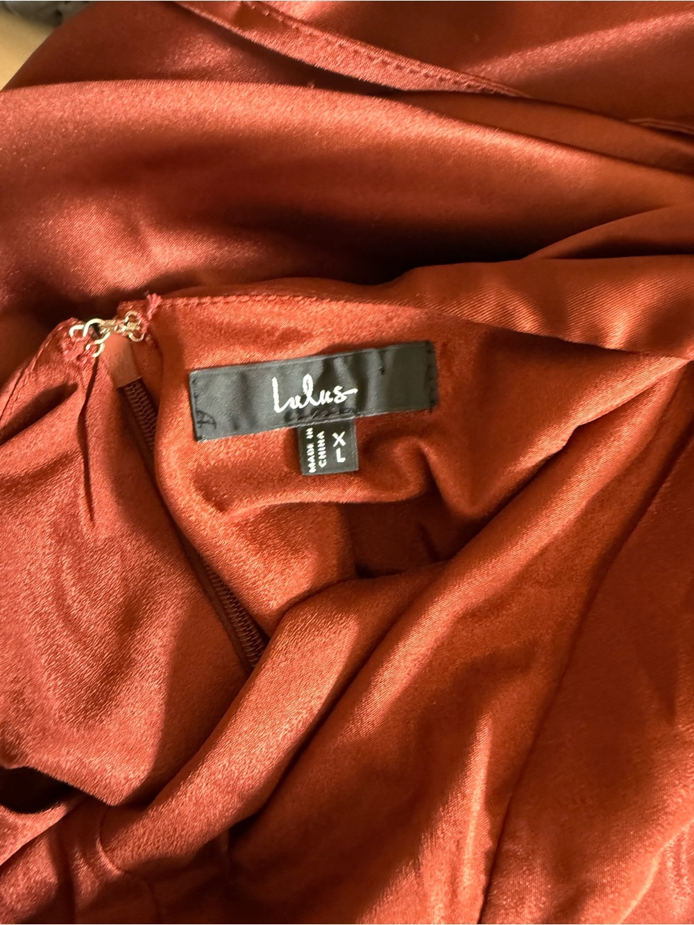 Lulu's Rust-Brown Satin Ruffle-Shoulder Maxi Dress - Picture 3 of 4